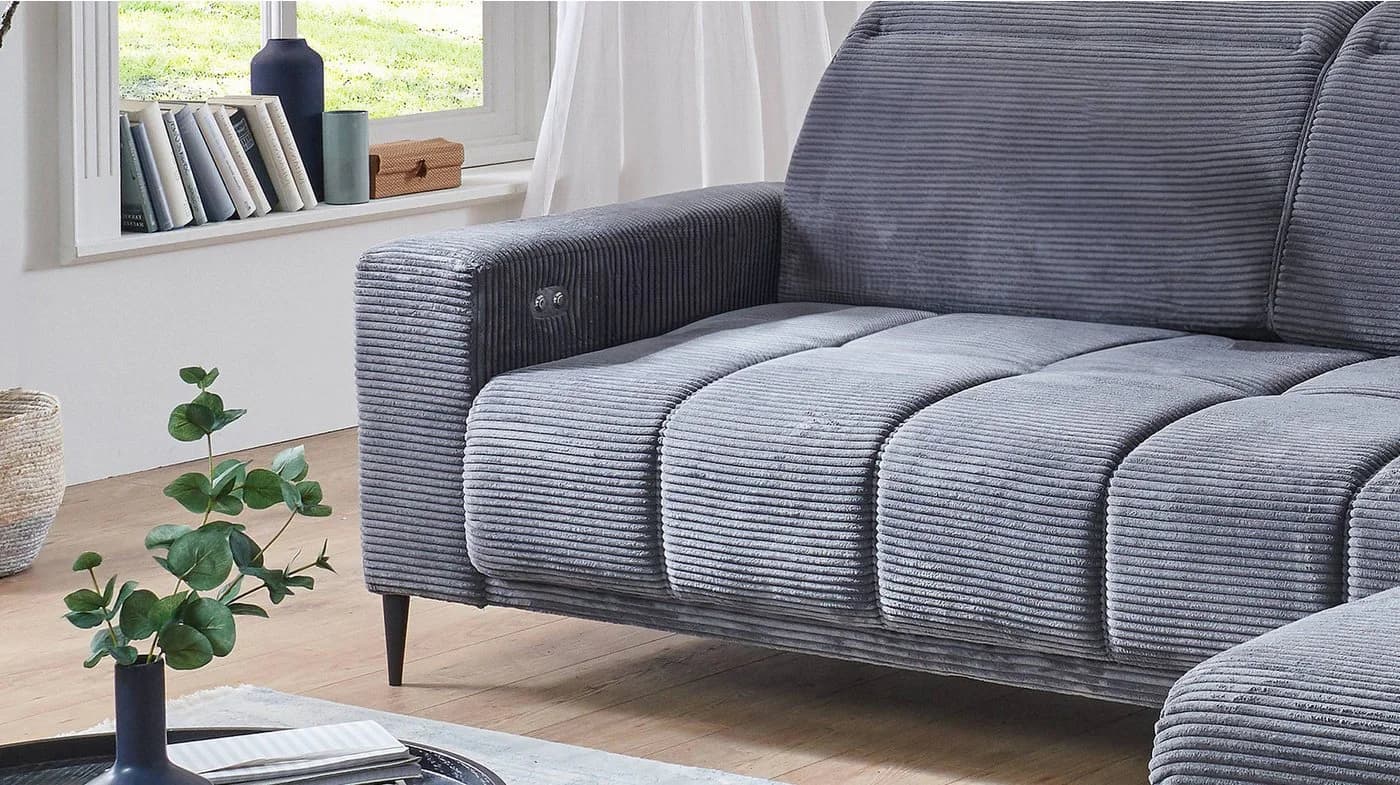 Massivart Ecksofa MARISOL Grau Cord Elektrische Sitztiefenverstellung - Bild 5
