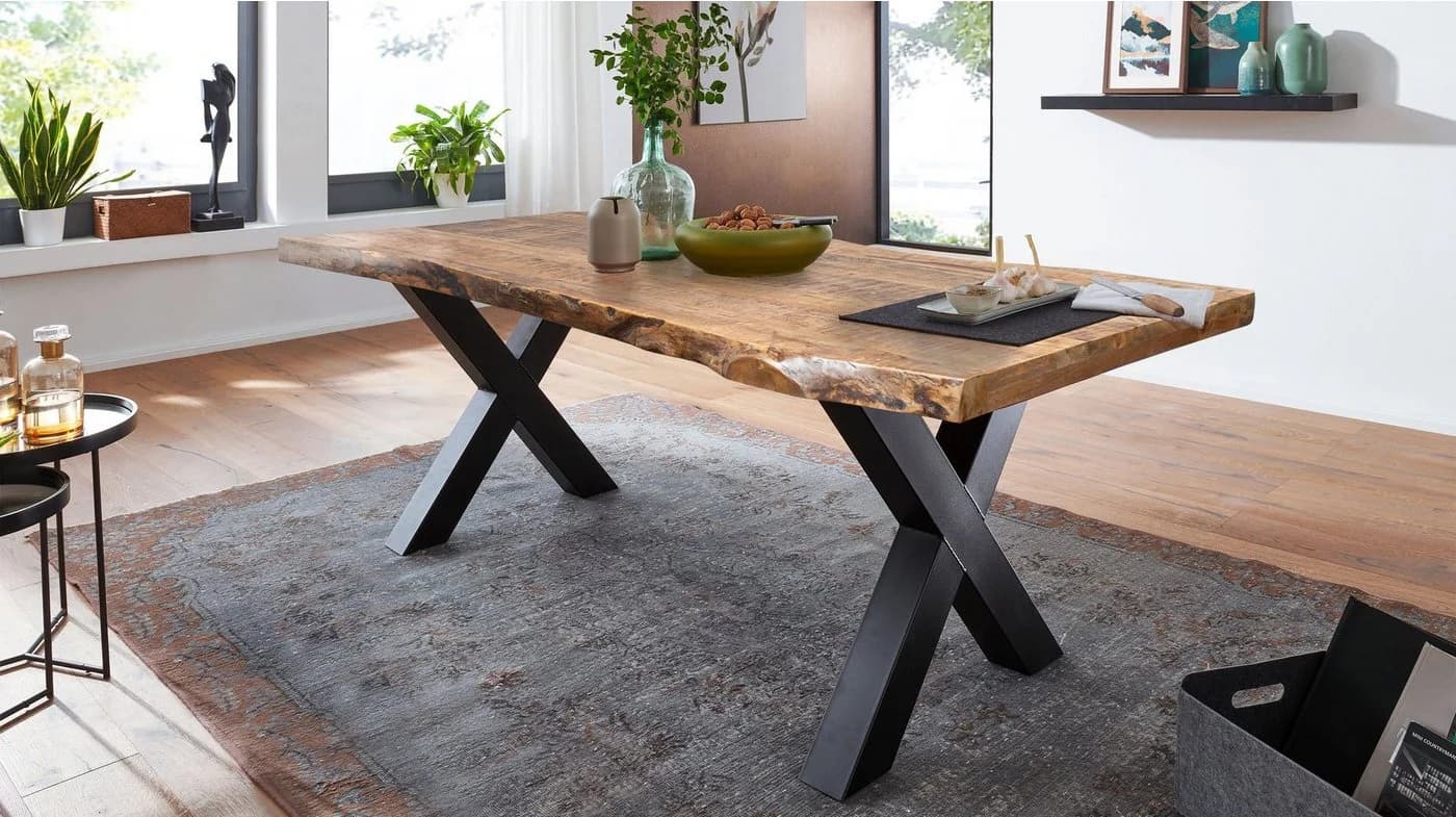 Massivart® Baumkantentisch TOMASO Mango Massivholz Industrial