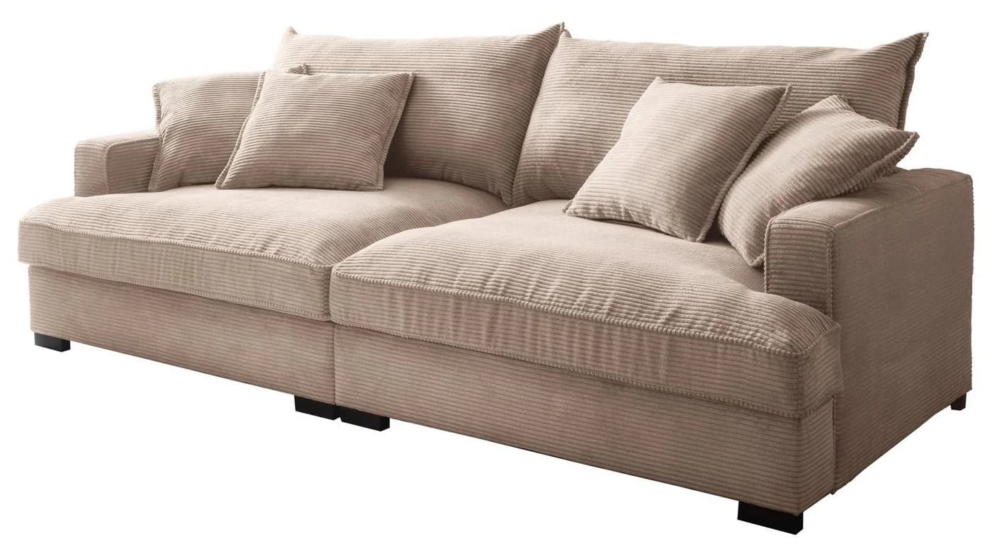 Massivart Big-Sofa TRIBECCA Cord Beige 4-Sitzer mit Kissen