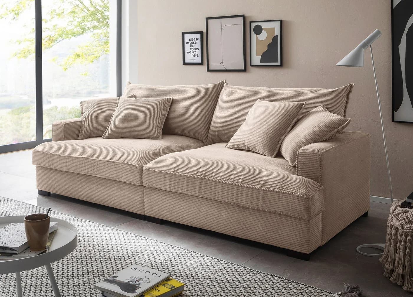 Massivart Big-Sofa TRIBECCA Cord Beige 4-Sitzer mit Kissen - Bild 2