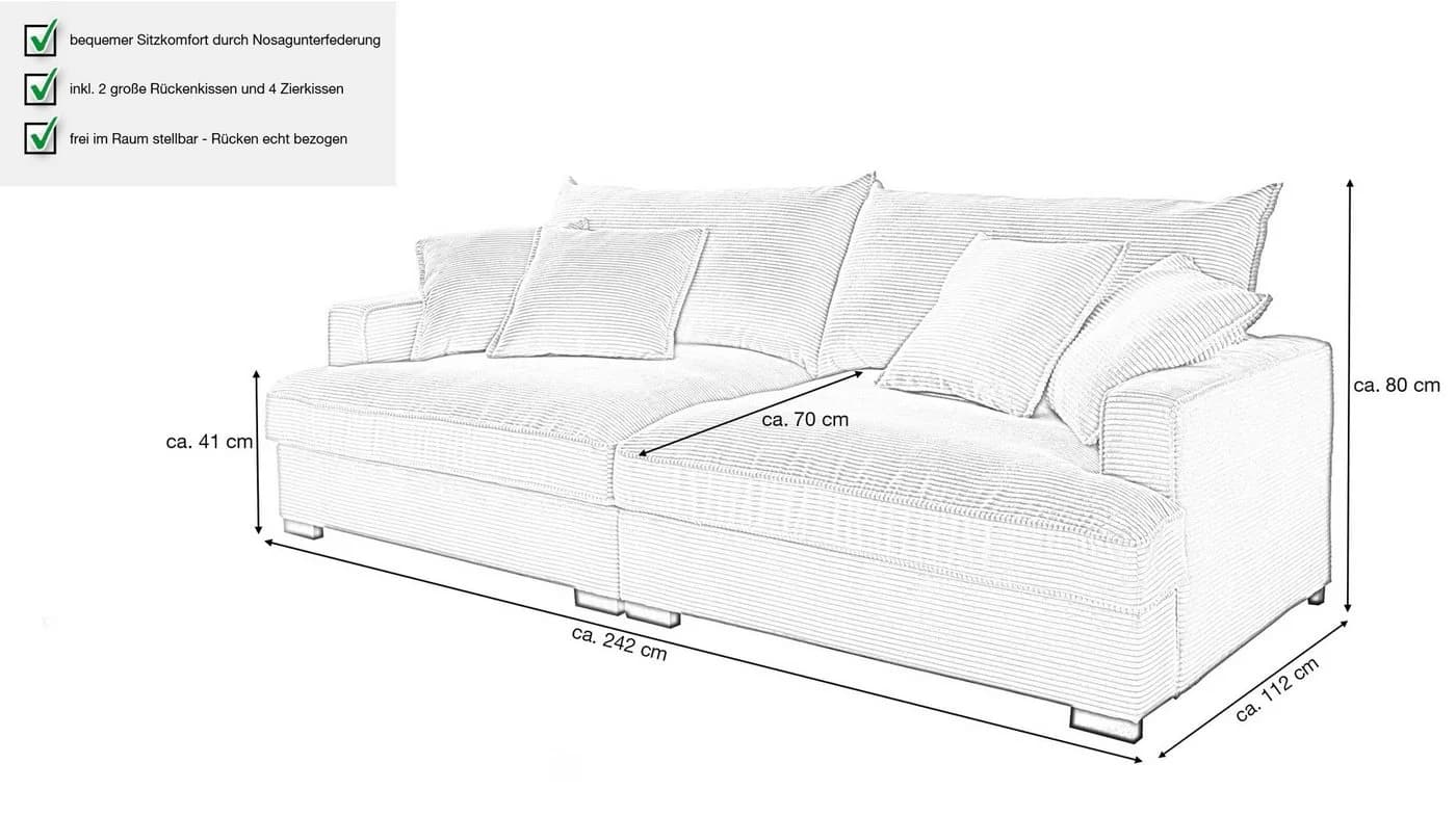 Massivart Big-Sofa TRIBECCA Cord Beige 4-Sitzer mit Kissen - Bild 3