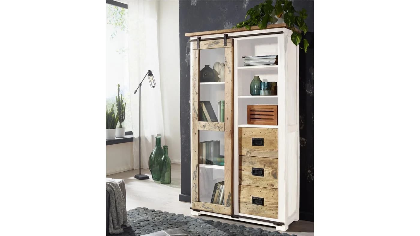 Massivart® Vitrine EMANUEL Massivholz Mango Industrial Style