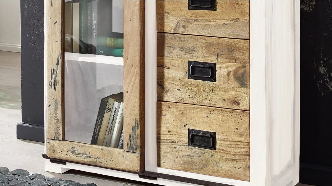 Massivart® Vitrine EMANUEL Massivholz Mango Industrial Style - Bild 4