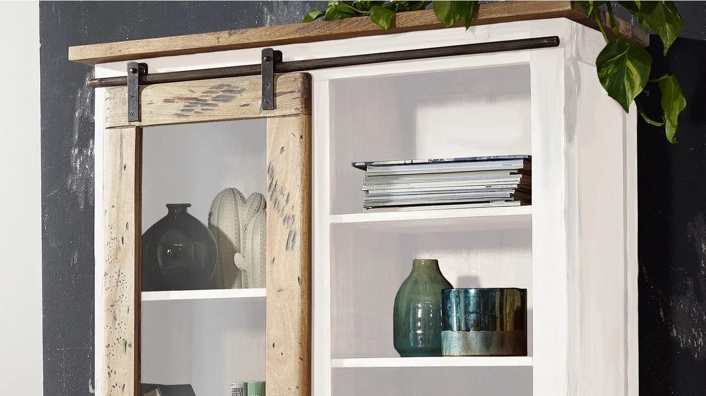 Massivart® Vitrine EMANUEL Massivholz Mango Industrial Style - Bild 5