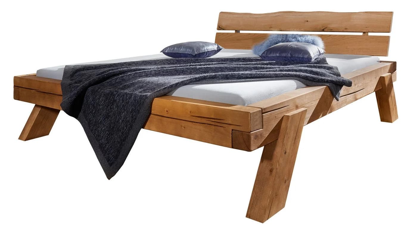 Massivart® Balkenbett BENKA Massivholz Fichte Eiche-Natur