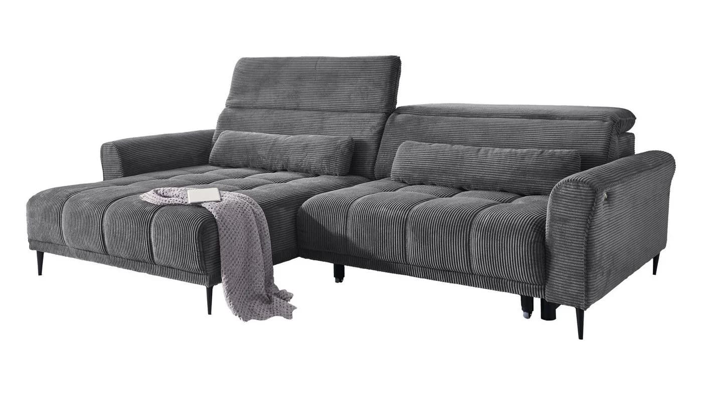 Massivart® Ecksofa LOGAN Grau Elektrische Sitztiefenverstellung