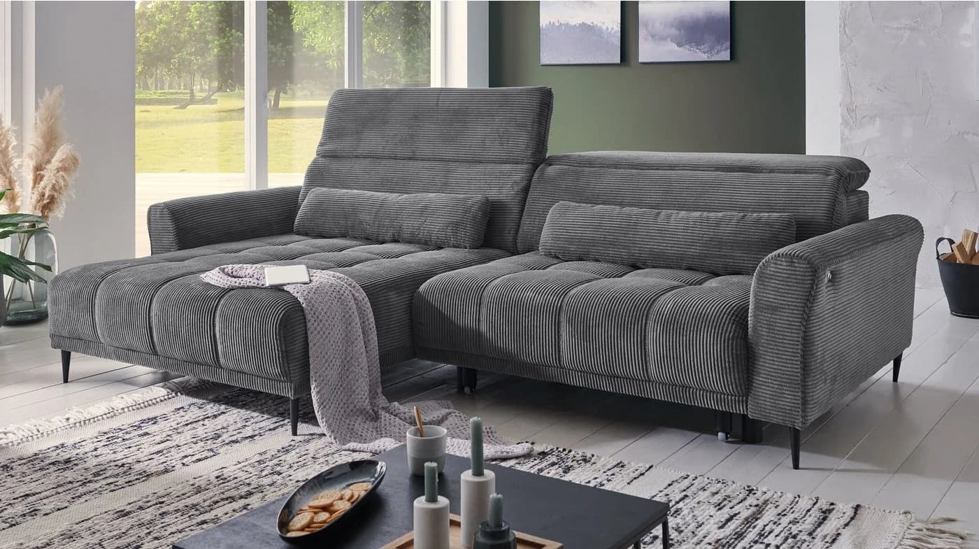Massivart® Ecksofa LOGAN Grau Elektrische Sitztiefenverstellung - Bild 2