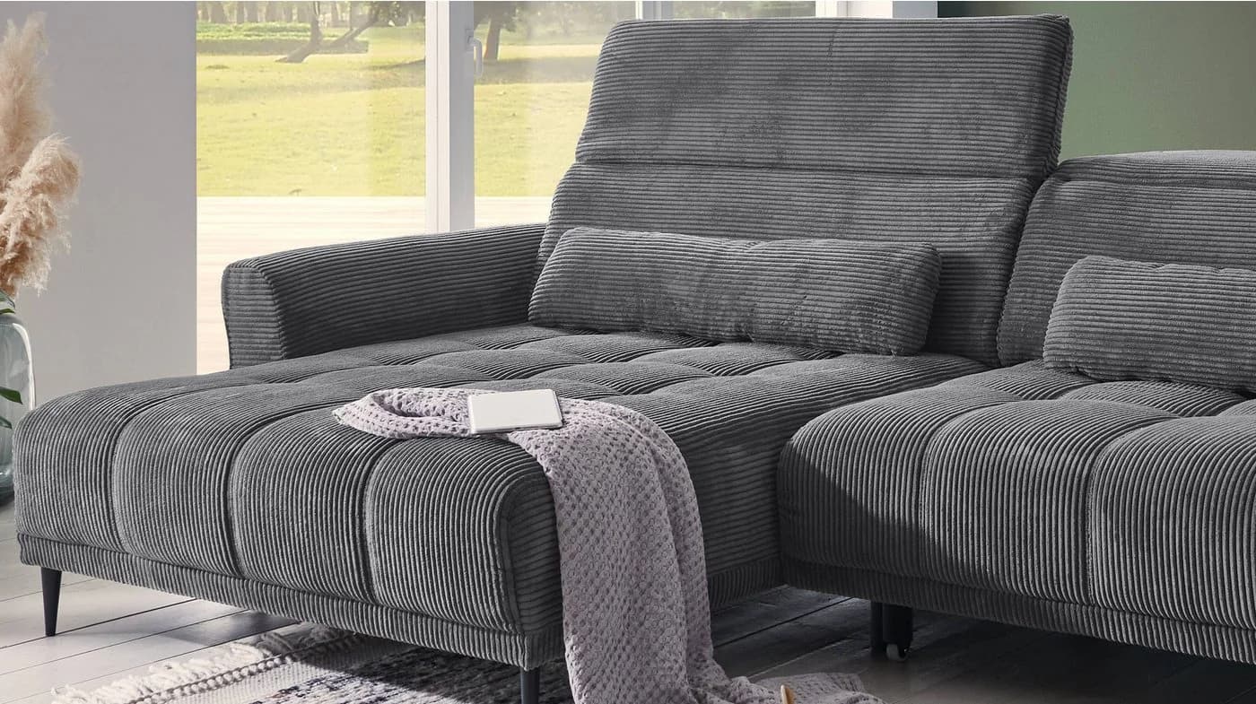 Massivart® Ecksofa LOGAN Grau Elektrische Sitztiefenverstellung - Bild 4