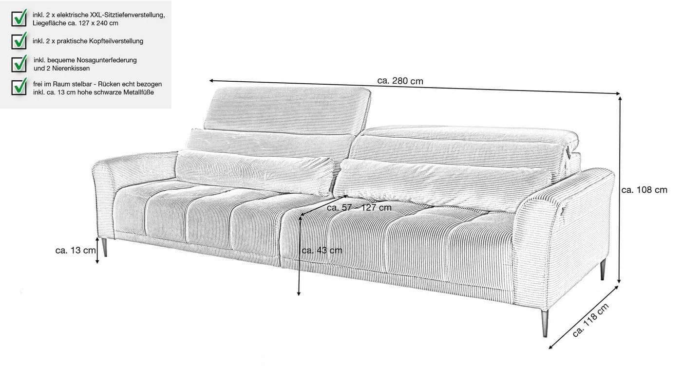 Massivart Big-Sofa LOGAN Cord Grün Beige Grau 4-Sitzer - Bild 3
