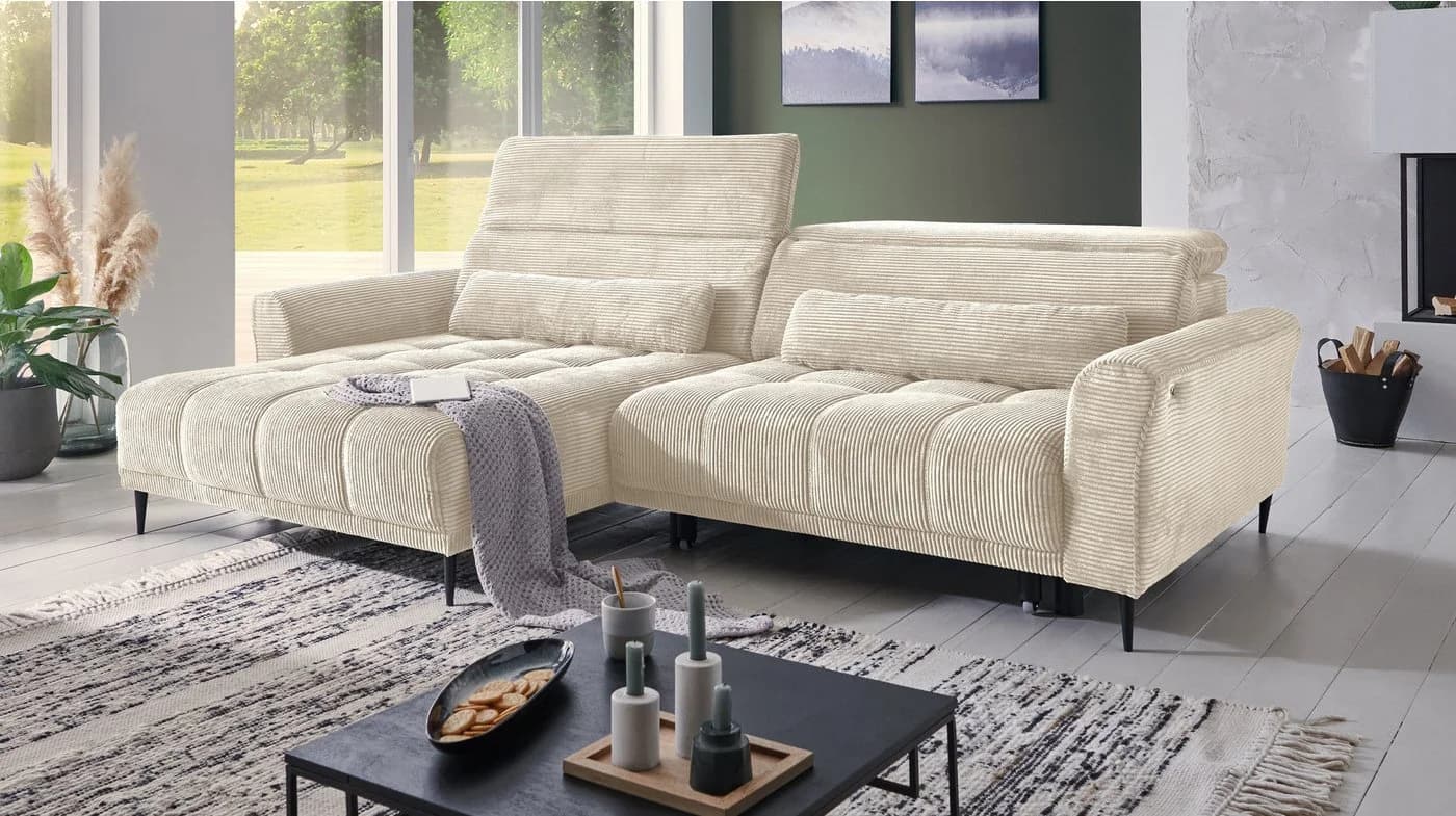 Massivart Ecksofa LOGAN Cord Beige mit elektrischer Sitztiefenverstellung - Bild 2