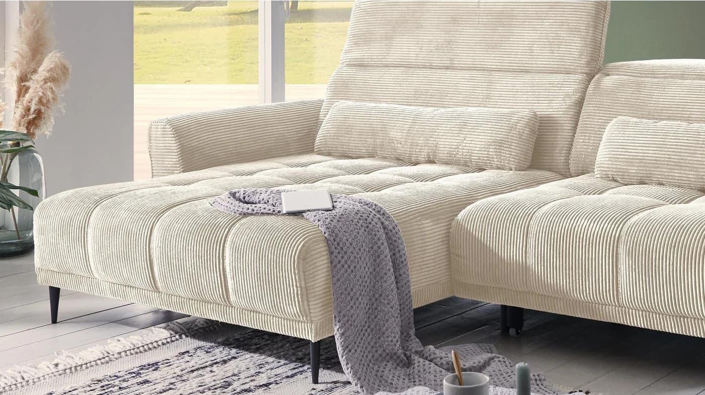 Massivart Ecksofa LOGAN Cord Beige mit elektrischer Sitztiefenverstellung - Bild 4