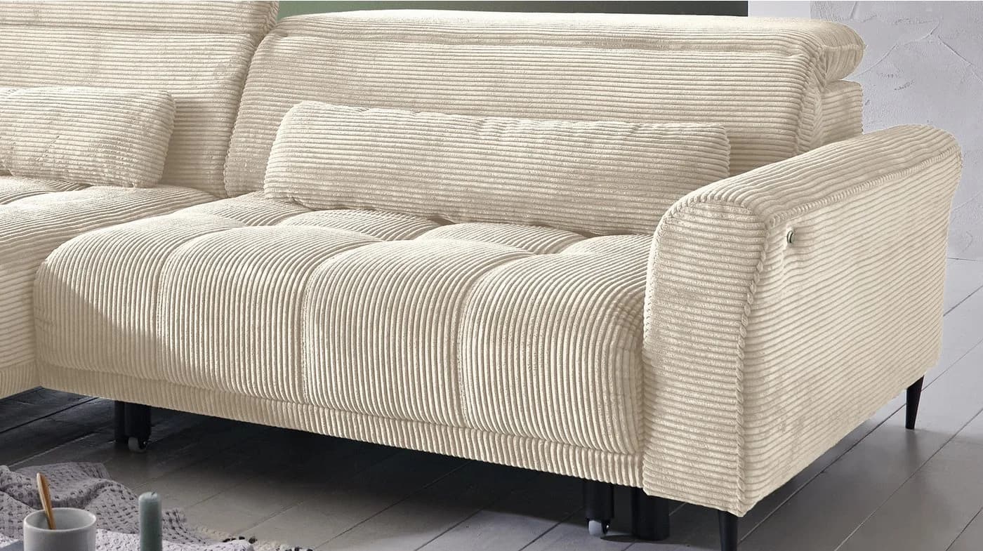 Massivart Ecksofa LOGAN Cord Beige mit elektrischer Sitztiefenverstellung - Bild 5