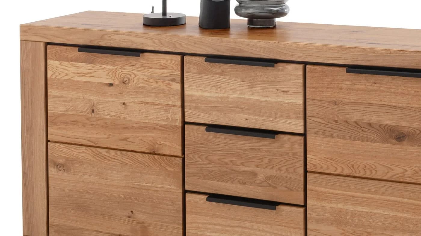 Massivart Sideboard GRENO Wildeiche Geölt Schwarz Metallgriffe - Bild 4