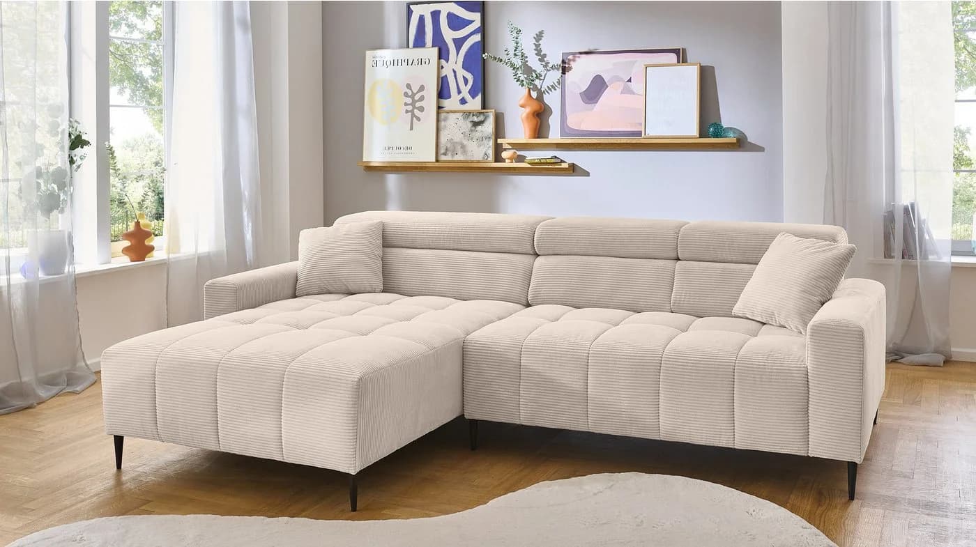 Massivart Ecksofa SIMPLE Beige Cord mit elektrischer Sitztiefenverstellung - Bild 2