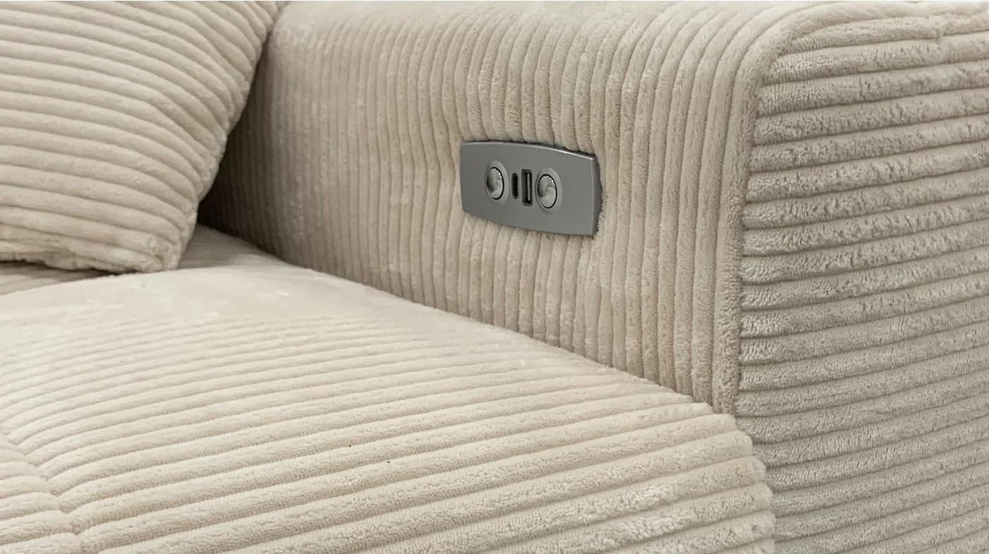 Massivart Ecksofa SIMPLE Beige Cord mit elektrischer Sitztiefenverstellung - Bild 5