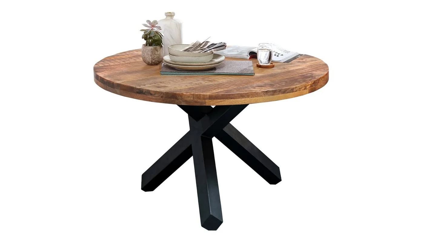 Massivart® Esstisch EDUARDO Runder Massivholztisch Mango Schwarz - Bild 2