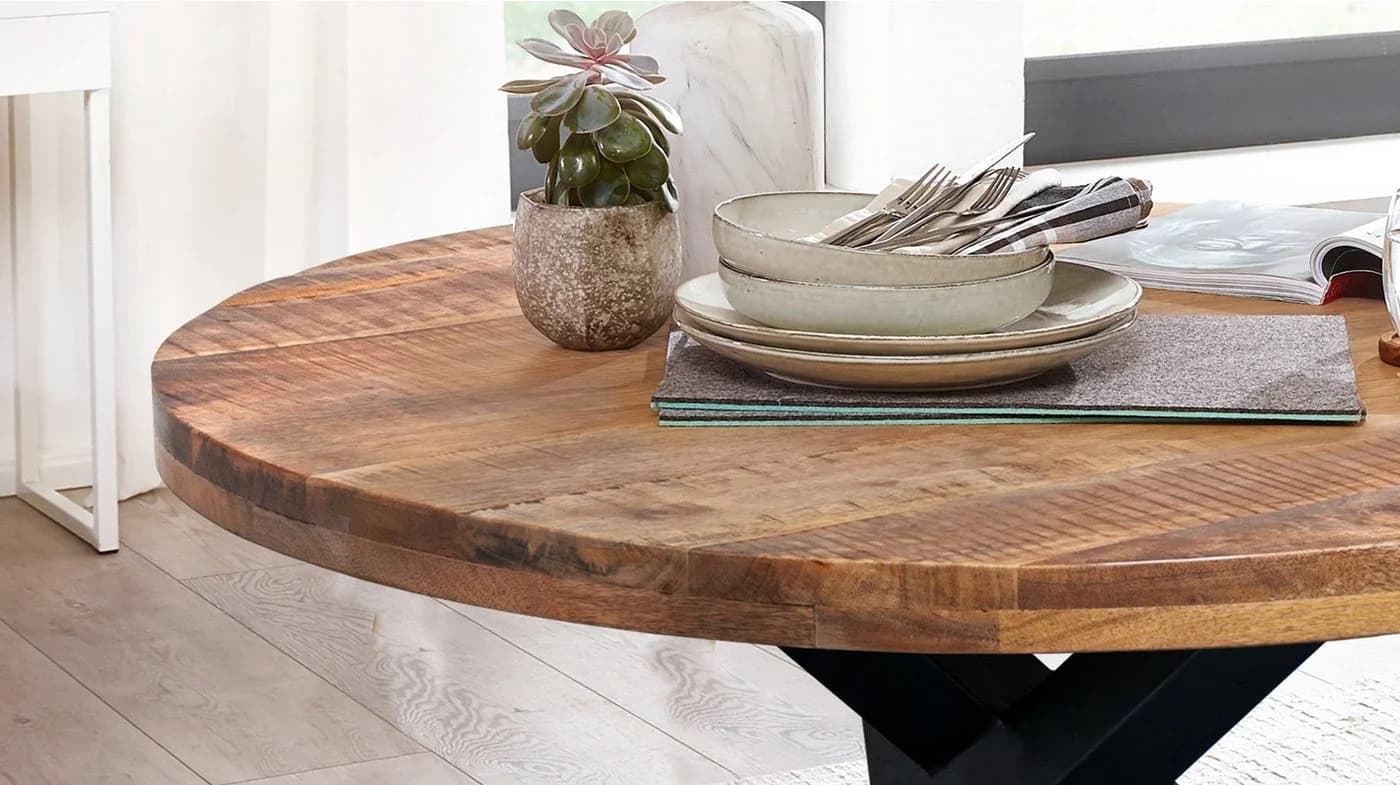 Massivart® Esstisch EDUARDO Runder Massivholztisch Mango Schwarz - Bild 4