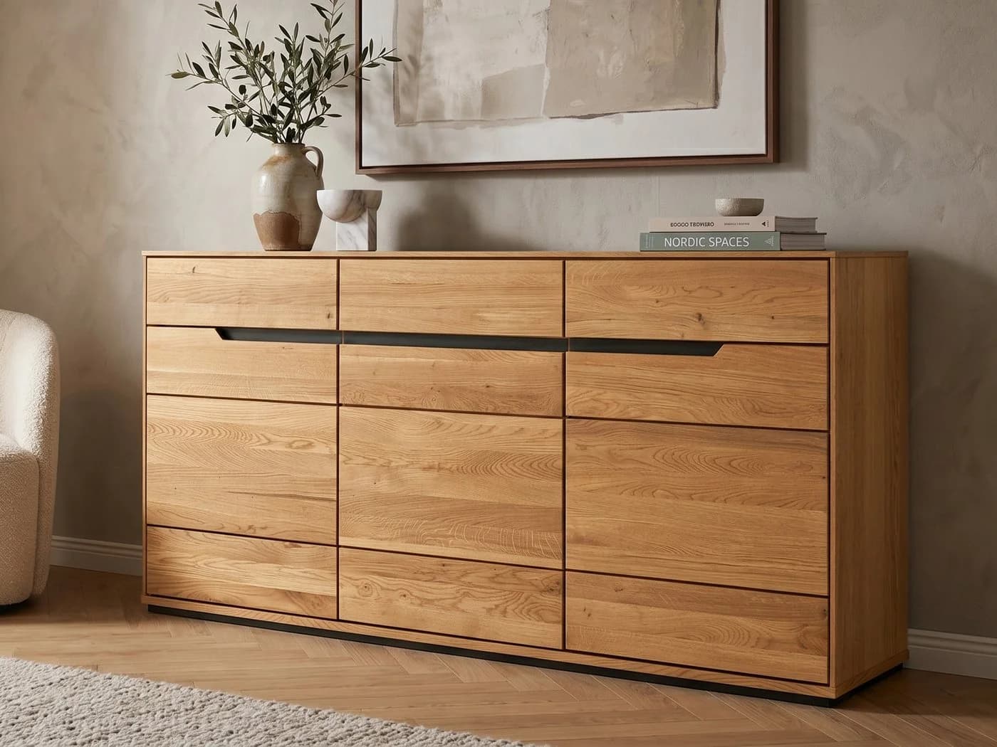 Massivart Sideboard Wildeiche geölt 153 cm mit Schubladen und Drehtüren - Bild 2