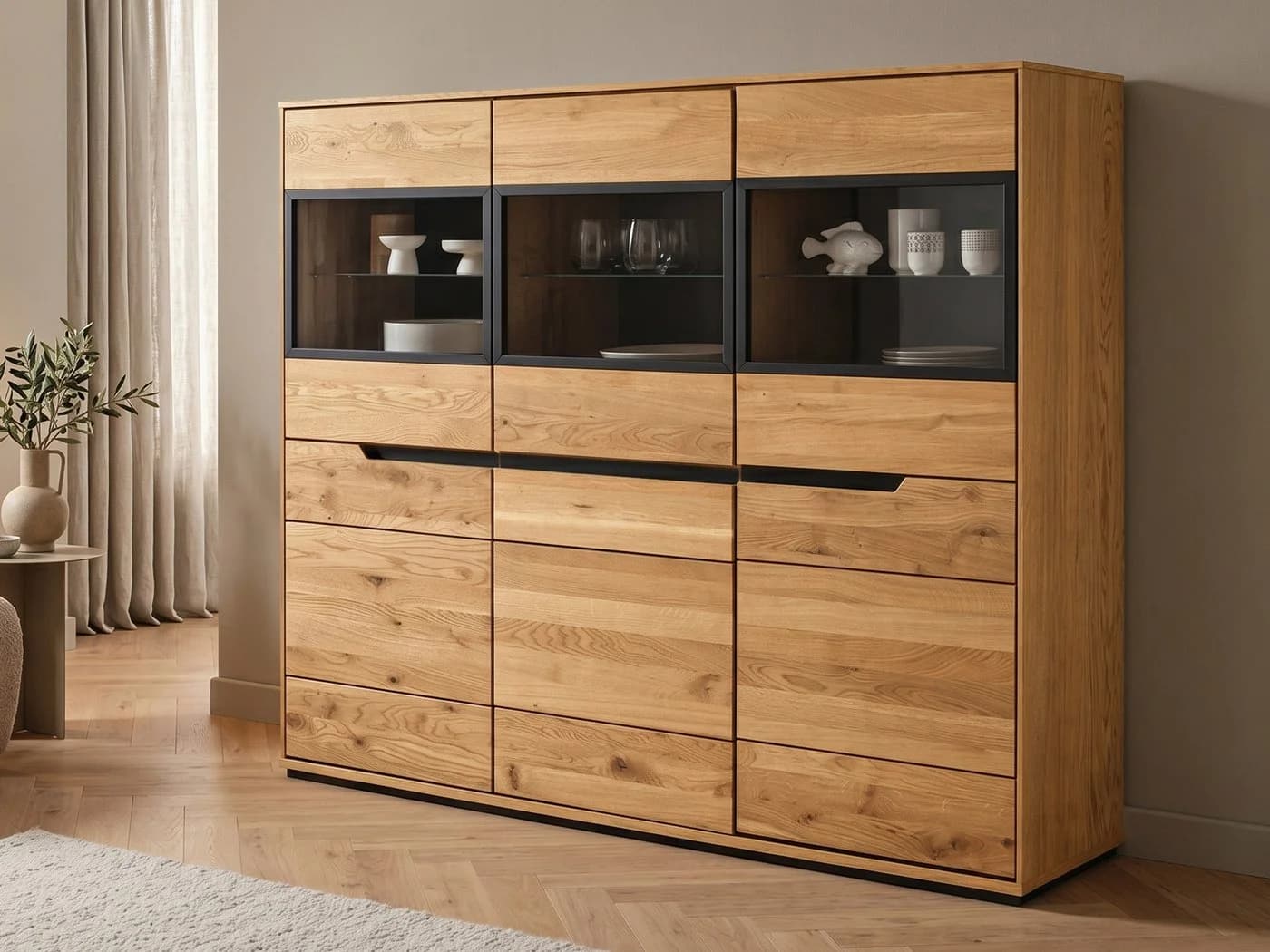 Massivart® Highboard ARAYA Wildeiche geölt mit Glastüren - Bild 2