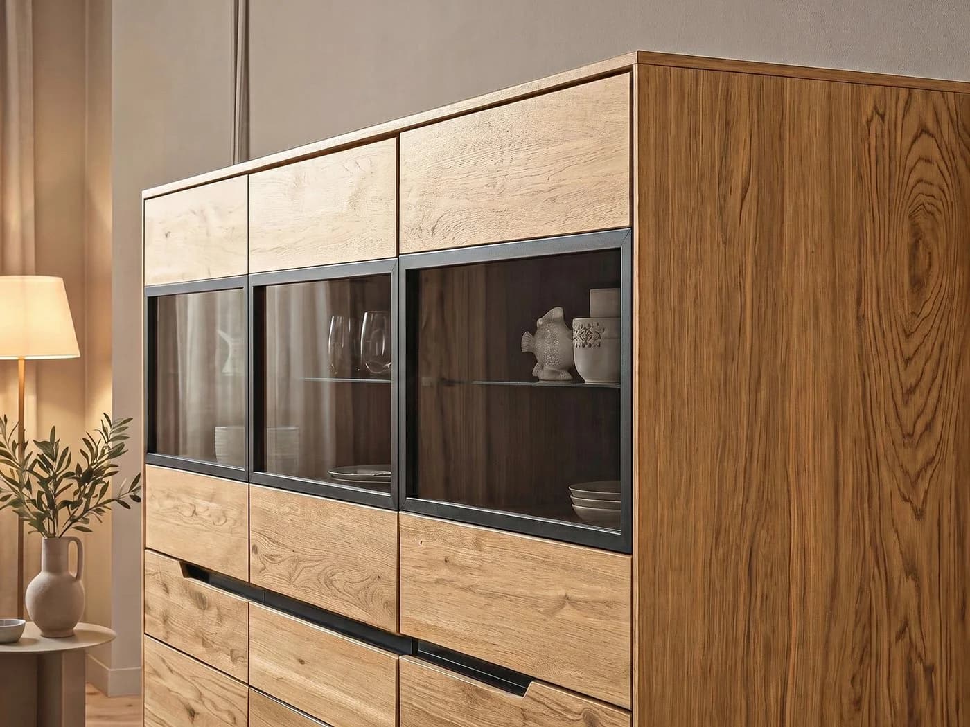 Massivart® Highboard ARAYA Wildeiche geölt mit Glastüren - Bild 5