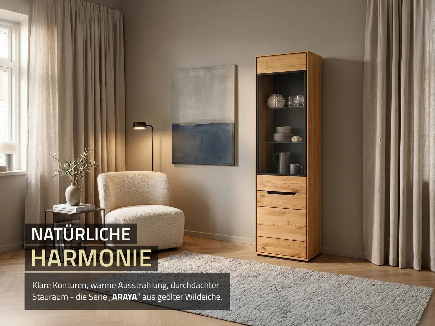 Massivart® Glasvitrine ARAYA Wildeiche geölt mit Glastür - Bild 3