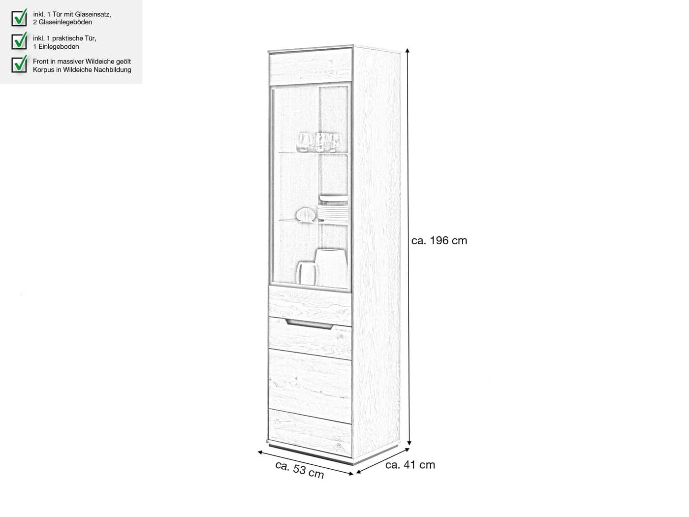 Massivart® Glasvitrine ARAYA Wildeiche geölt mit Glastür - Bild 4