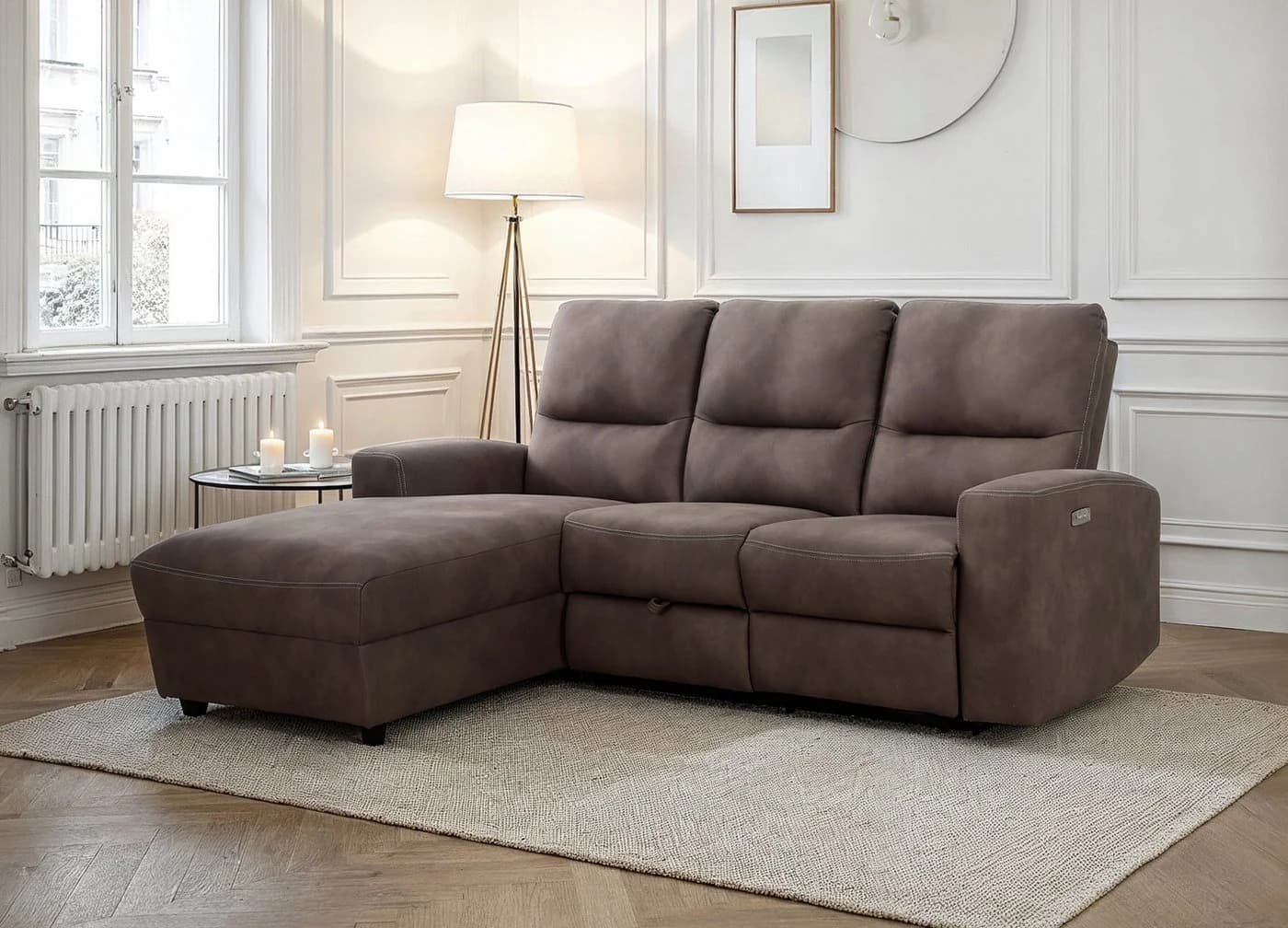 Massivart® Ecksofa Palina Microfaser Braun Relaxfunktion USB Stauraum - Bild 2