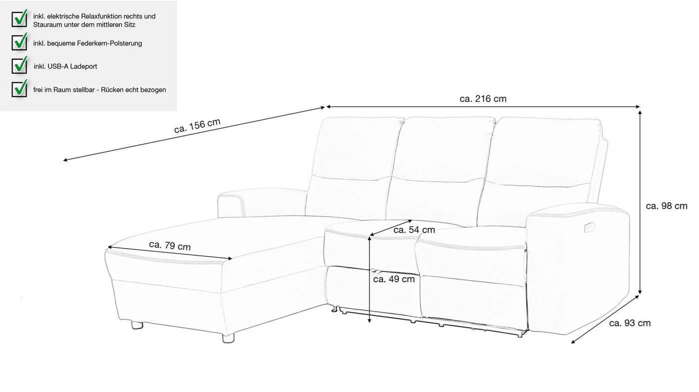 Massivart® Ecksofa Palina Microfaser Braun Relaxfunktion USB Stauraum - Bild 4