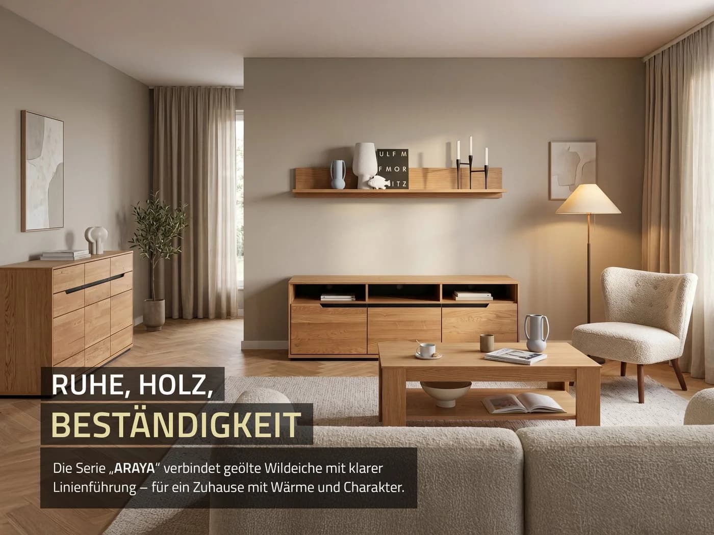 Massivart® Wandboard ARAYA Wildeiche geölt Beige - Bild 5