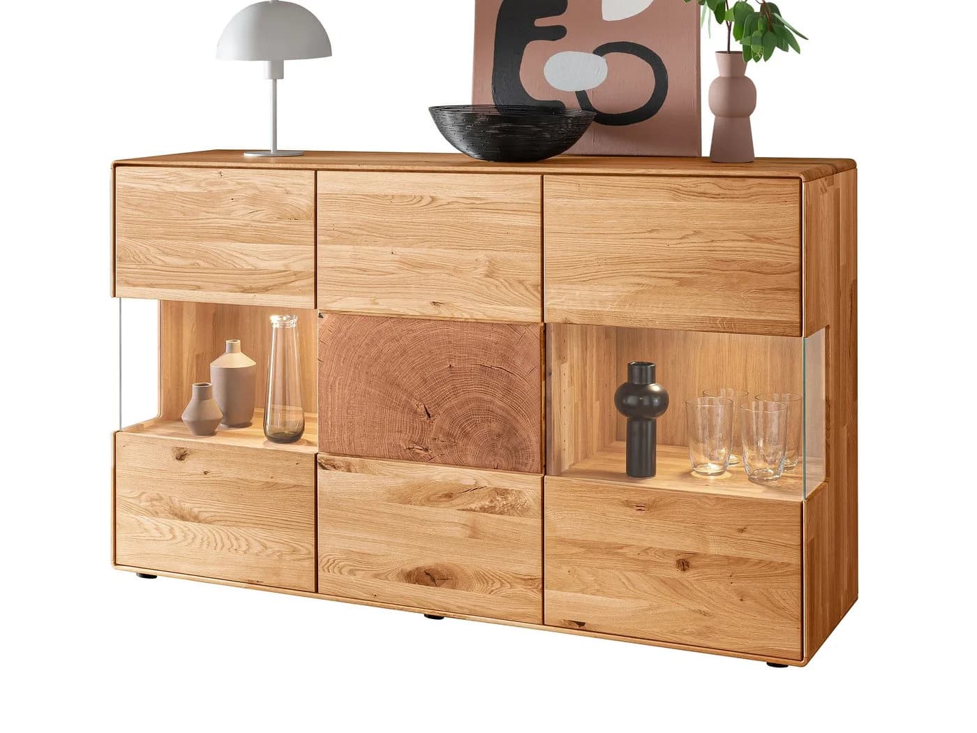 Massivart Sideboard TORVEN Massivholz Wildeiche geölt mit Soft-Close