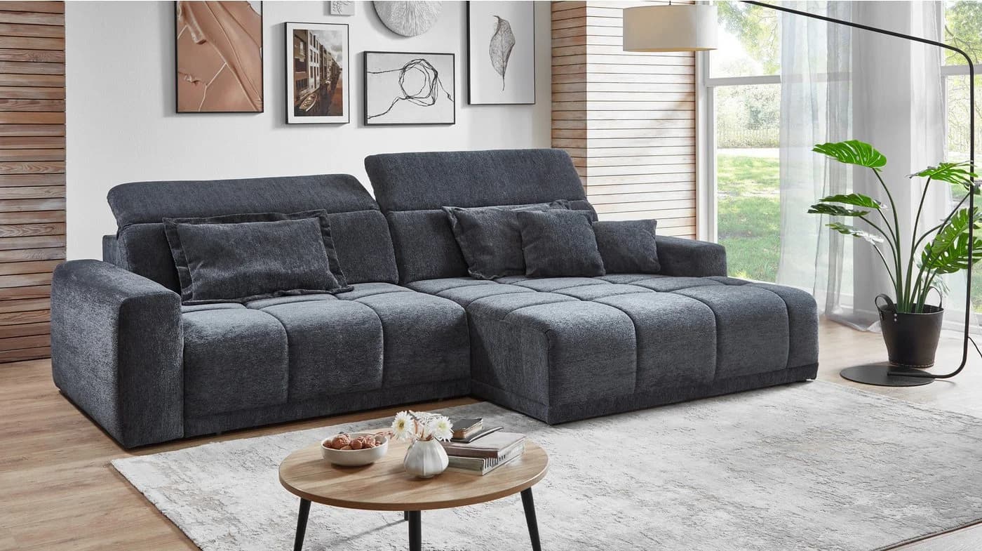 Massivart Ecksofa BROOK Anthrazit Bouclé Elektrische Sitztiefenverstellung - Bild 2