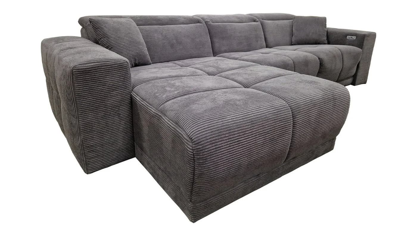 Massivart Ecksofa TONI Grau Cord mit Relaxfunktion