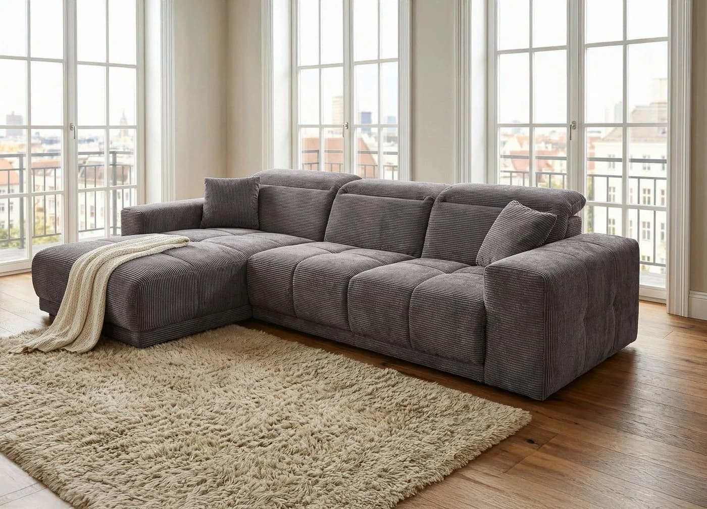 Massivart Ecksofa TONI Grau Cord mit Relaxfunktion - Bild 2