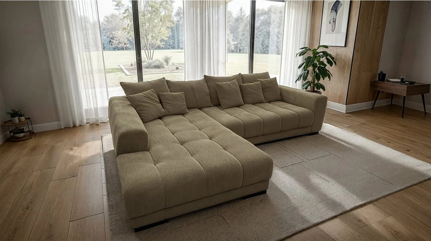 Massivart® Ecksofa Cord 300x215 cm Nosagfederung Grün - Bild 2
