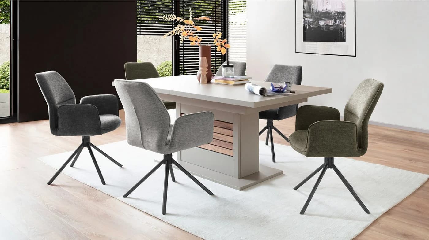 Massivart® Polsterstuhl drehbar Esszimmerstuhl Chenille-Optik Armlehne Greyton