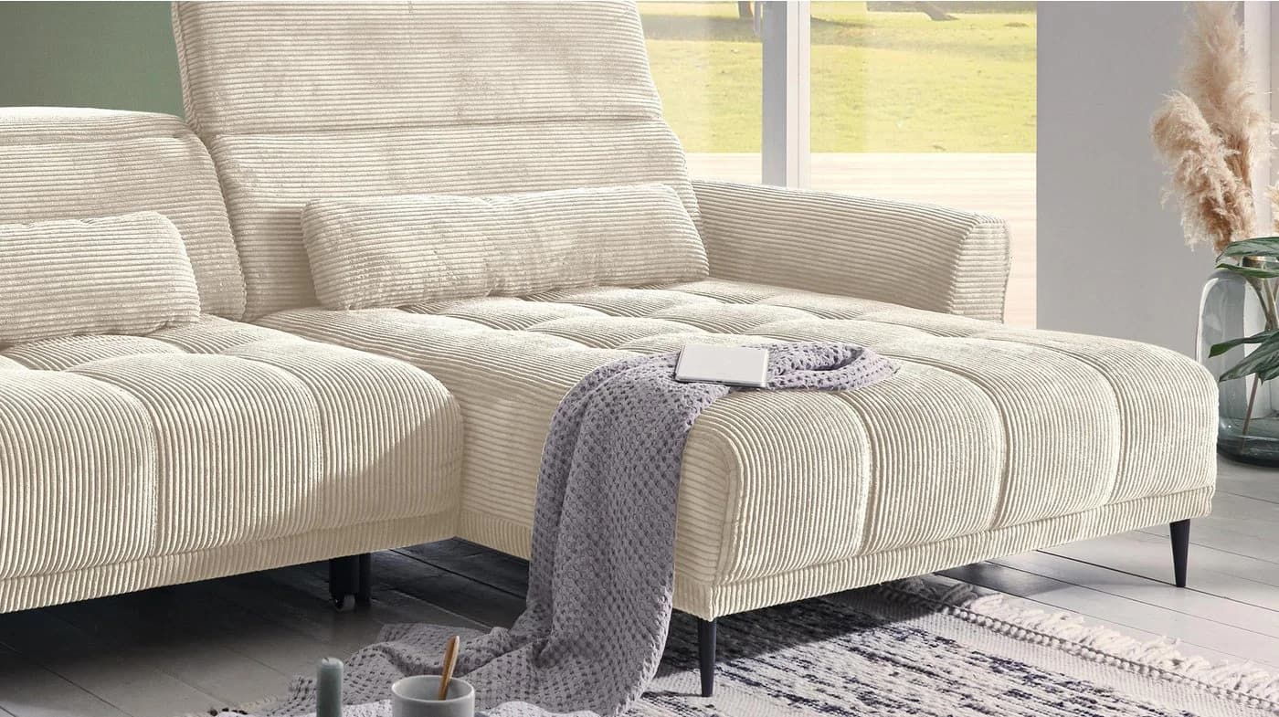 Massivart® Ecksofa LOGAN Cord Beige mit elektrischer Sitztiefenverstellung - Bild 4