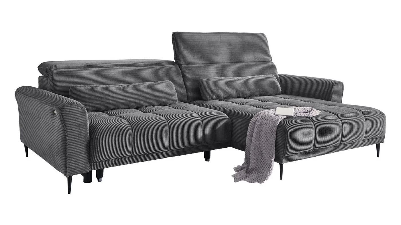Massivart® Ecksofa Cord 277 cm Grau Nosagfederung