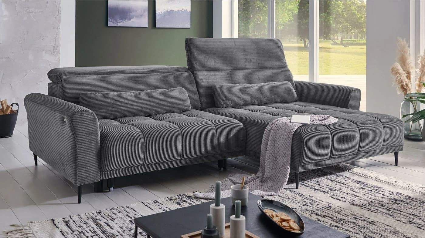 Massivart® Ecksofa Cord 277 cm Grau Nosagfederung - Bild 2