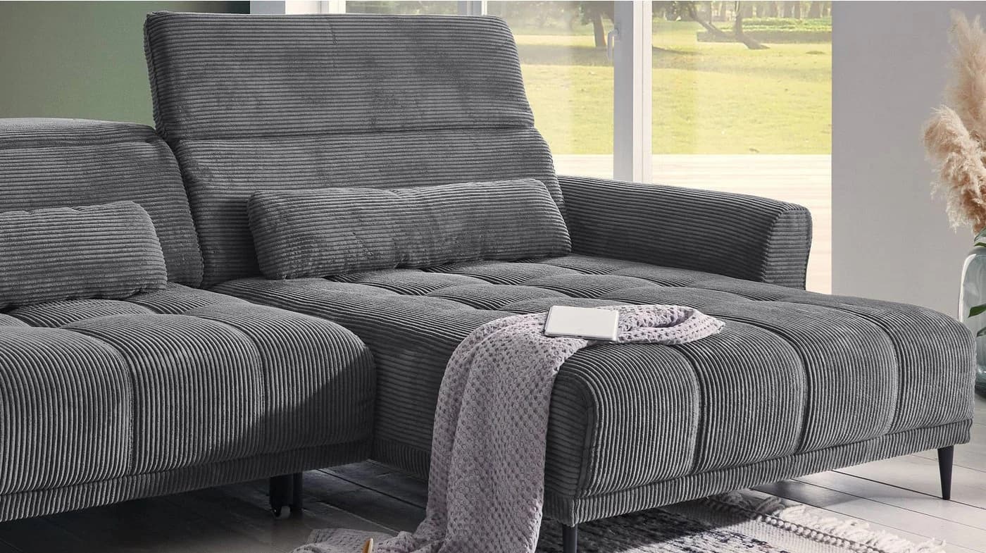 Massivart® Ecksofa Cord 277 cm Grau Nosagfederung - Bild 4