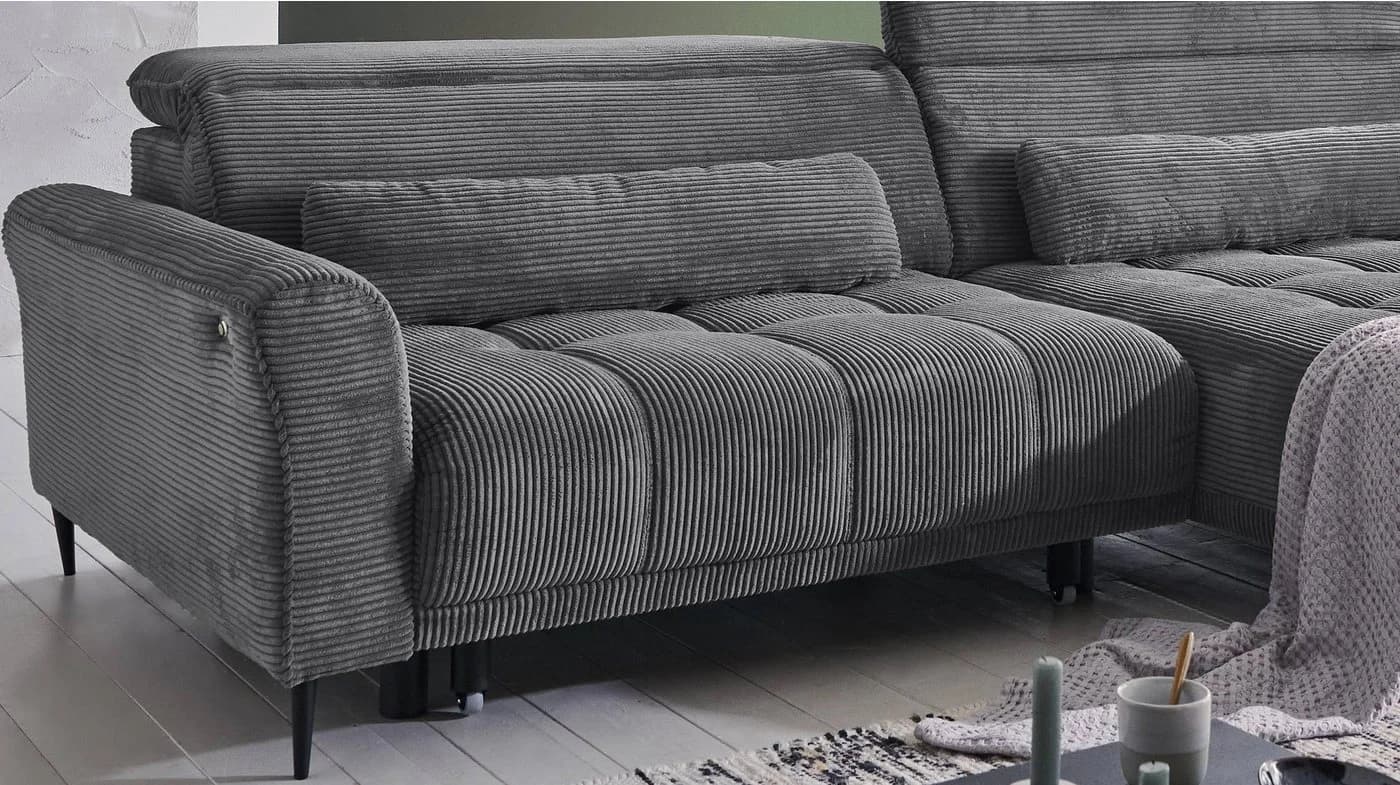 Massivart® Ecksofa Cord 277 cm Grau Nosagfederung - Bild 5