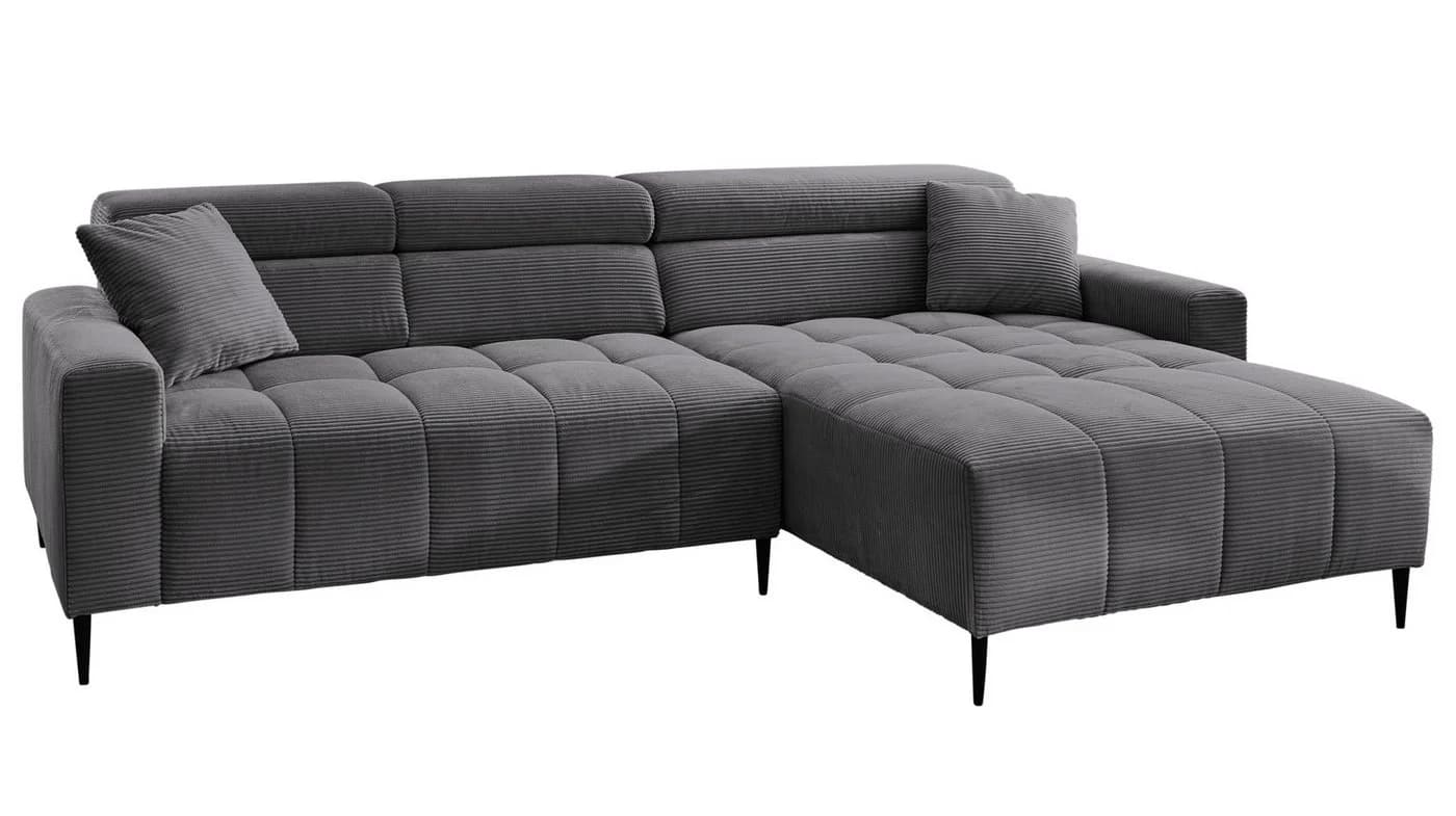 Massivart® Ecksofa Cord 256 cm mit Sitztiefen- & Kopfteilverstellung