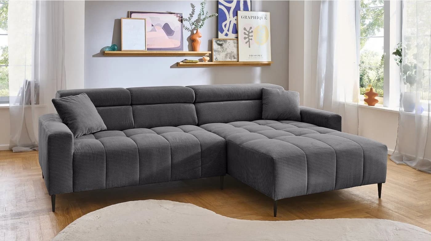 Massivart® Ecksofa Cord 256 cm mit Sitztiefen- & Kopfteilverstellung - Bild 2