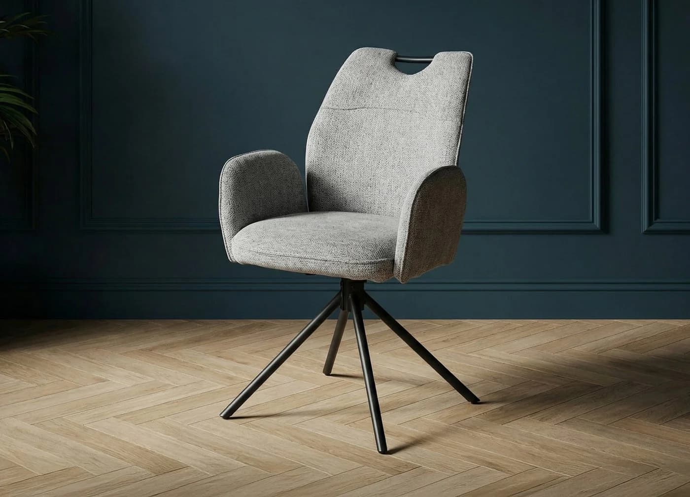 Massivart® Polsterstuhl CARINA 360° drehbar, Esszimmerstuhl mit Armlehnen, Webstoff, Metallgestell - Bild 2