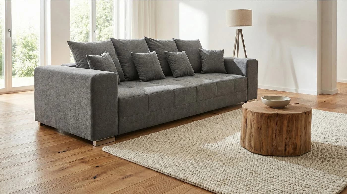 Massivart® Big-Sofa Stoff grau 254 cm Nosagfederung 4-Sitzer BORNEO - Bild 3