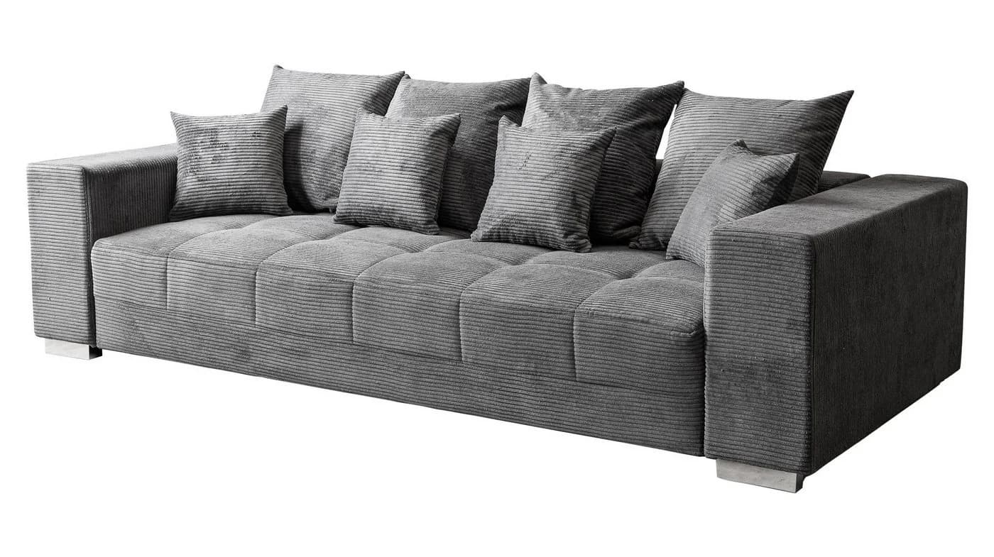 Massivart® Big-Sofa Cord grau 254 cm 4-Sitzer Cordsofa BORNEO