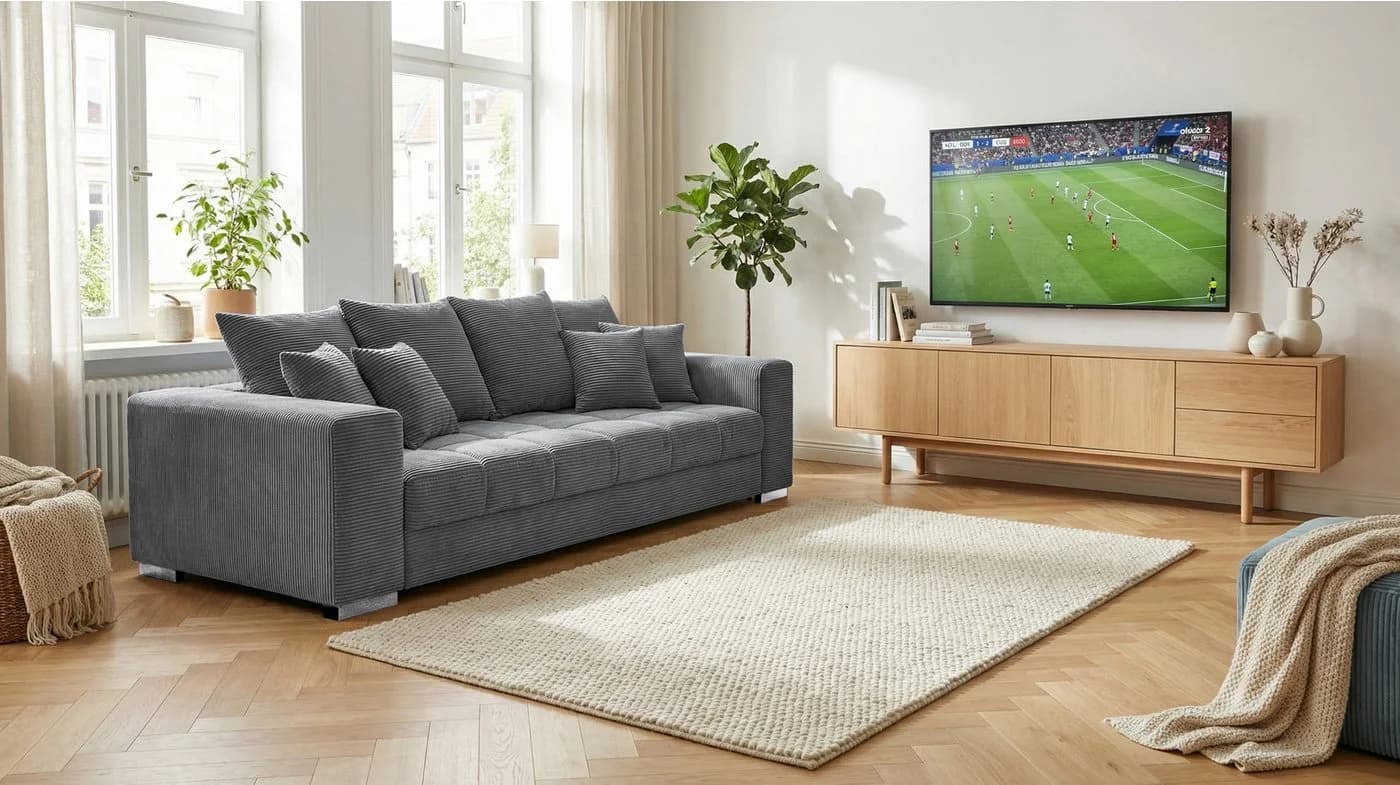 Massivart® Big-Sofa Cord grau 254 cm 4-Sitzer Cordsofa BORNEO - Bild 5