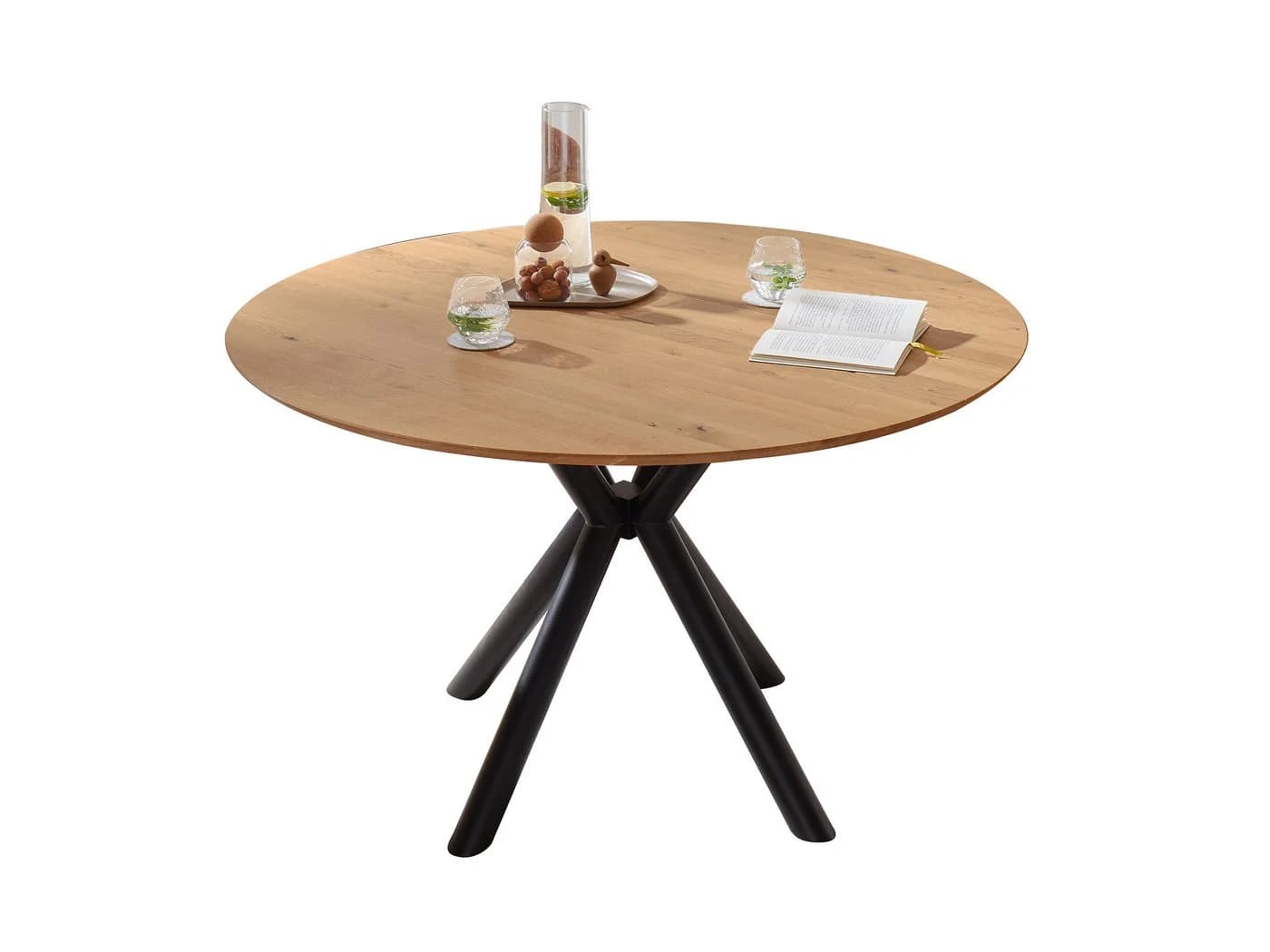 Massivart® Esstisch Wildeiche Massivholz geölt, ausziehbar 120-170 cm ARVID Metallgestell