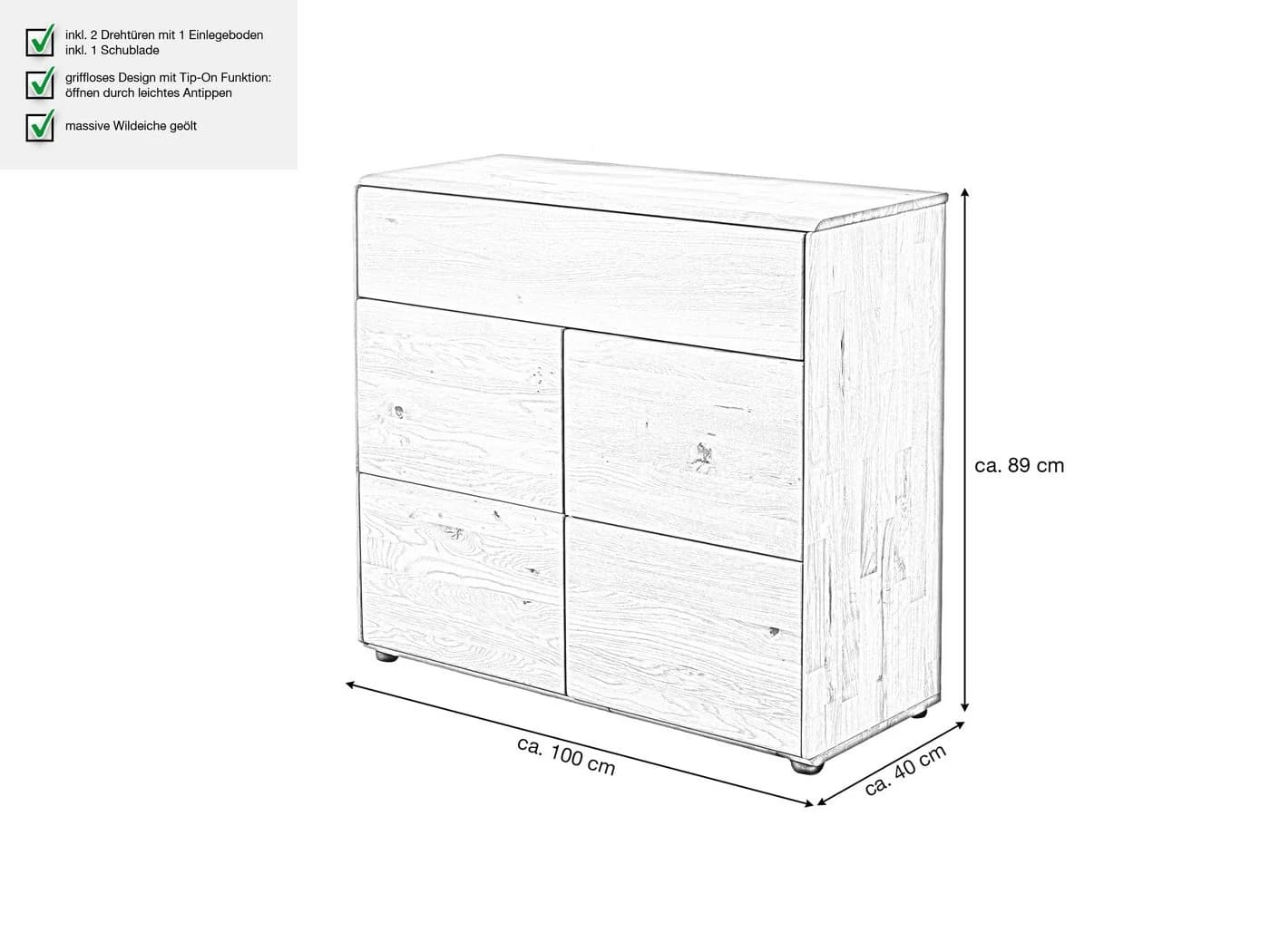 Massivart® Kommode SKOV Wildeiche massiv geölt mit Tip-On Funktion - Bild 5