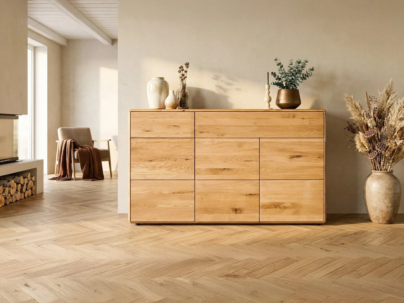 Massivart® Kommode SKOV Wildeiche geölt Massivholz 149 cm Breite - Bild 3