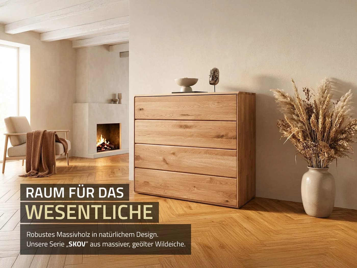 Massivart Kommode SKOV Wildeiche massiv geölt 4 Schubladen Tip-On - Bild 3